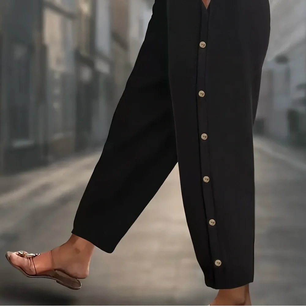 NWT - TOPSHOP Wide-Leg Button Accent Flowy Corporate Pants - Picture 2 of 7